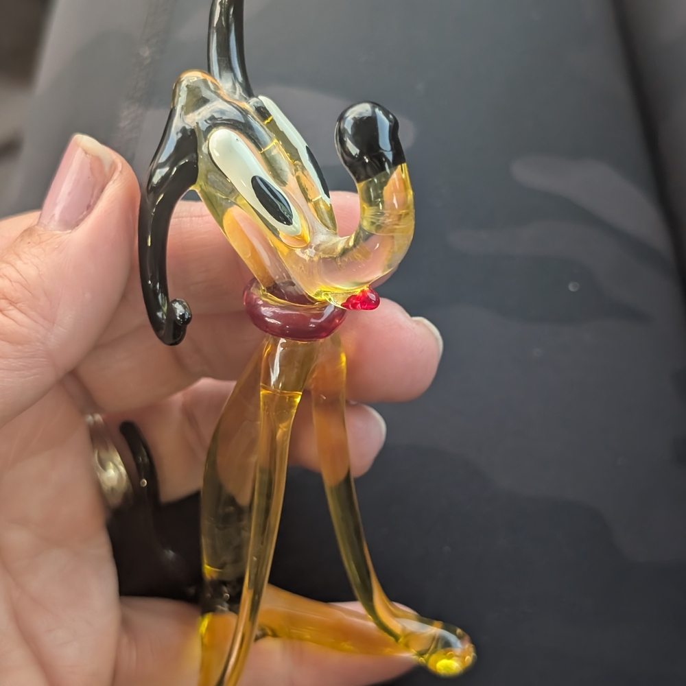 Glass Dog Figurine with Black and Yellow Accents